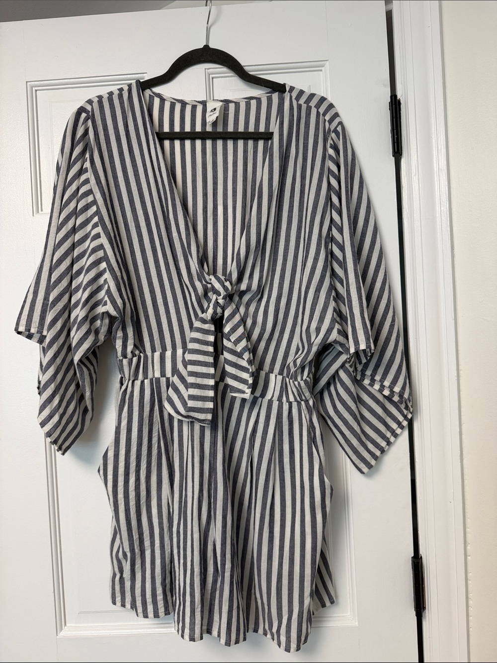 Navy & White Striped Tie-Front Romper